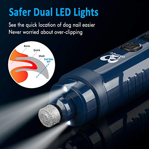 Casfuy Dog Nail Grinder with 2 LED Light - [Enhanced 4.8V Motor 3X More Powerful] 2-Speed Rechargeable Electric Pet Nail Trimmer for Medium Large Dogs Quiet Painless Paws Grooming & Smoothing Tool