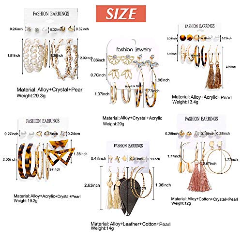 36 Pairs Fashion Tassel Earrings Set for Women Girls Bohemian Acrylic Hoop Stud Drop Dangle Earring Leather Leaf Earrings for Birthday/Party/Christmas/Friendship Gifts