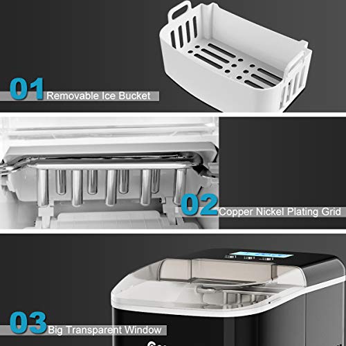 COSTWAY Countertop Ice Maker, 26LBS/24H with Self-clean Function, LCD Display, 9 Bullet Ice / 7 Mins, Portable and Compact Ice Machine with Ice Scoop, for Homes, Offices, Restaurants, Bars, Black