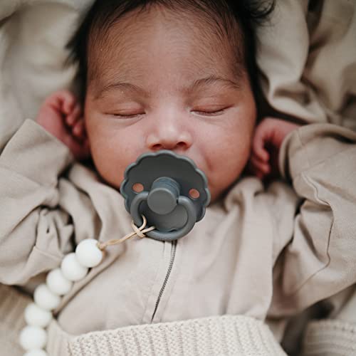 FRIGG Daisy Natural Rubber Baby Pacifier | Made in Denmark | BPA-Free (Graphite/Peach Bronze, 0-6 Months)