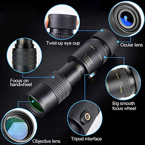 Longaoa 4K 10-300X40mm Super Telephoto Zoom Monocular Telescope with Tripod for Smartphone Portable &Astronomy Beginners,Waterproof, Fogproof, HD,Easy Focus,Night Vision, for Travelling/Camping(A)
