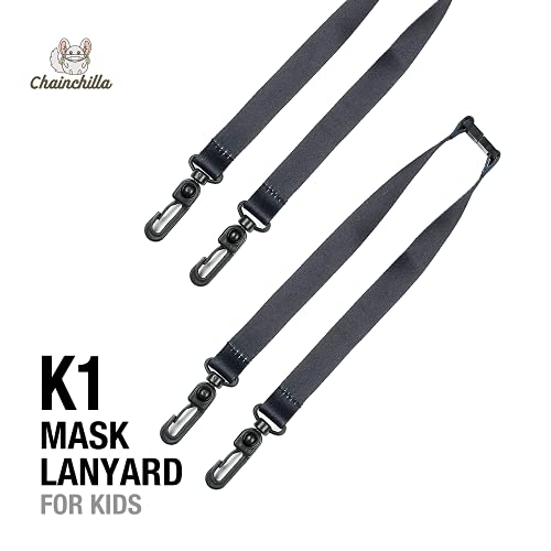 Chainchilla K1 Mask Lanyard for Kids  5 PACK Breakaway Lanyard for Mask for Kids  14-inch Polyester Lanyard with Breakaway Safety Clasp  Comfortable and Soft Fabric - (Black, 5)
