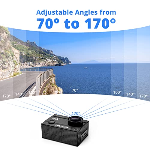 Dragon Touch 4K Action Camera 16MP Vision 3 Underwater Waterproof Camera PC Webcam 170° Wide Angle WiFi Sports Cam with Remote 2 Batteries and Mounting Accessories Kit