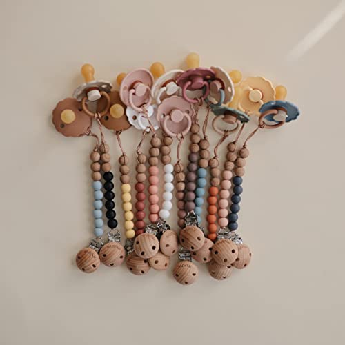 FRIGG Daisy Natural Rubber Baby Pacifier | Made in Denmark | BPA-Free (Graphite/Peach Bronze, 0-6 Months)