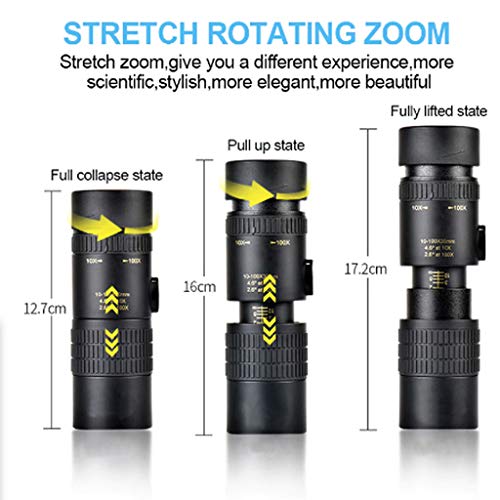 Longaoa 4K 10-300X40mm Super Telephoto Zoom Monocular Telescope with Tripod for Smartphone Portable &Astronomy Beginners,Waterproof, Fogproof, HD,Easy Focus,Night Vision, for Travelling/Camping(A)