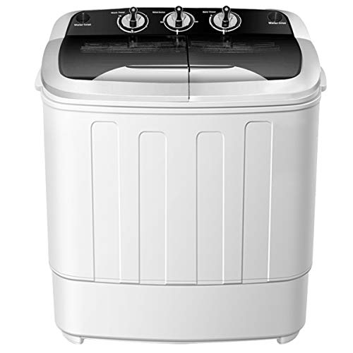 Portable Washing Machine,Safeplus Compact Mini Twin Tub Versatile Washer and spin Dryer with 8 lbs Washing &5 lbs Spin Dryer Load Cappacity Gravity Drain Pump and Drain Hose for apartments (Black)