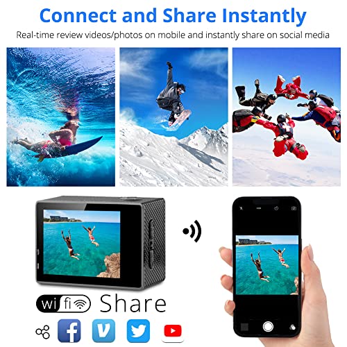 Dragon Touch 4K Action Camera 16MP Vision 3 Underwater Waterproof Camera PC Webcam 170° Wide Angle WiFi Sports Cam with Remote 2 Batteries and Mounting Accessories Kit