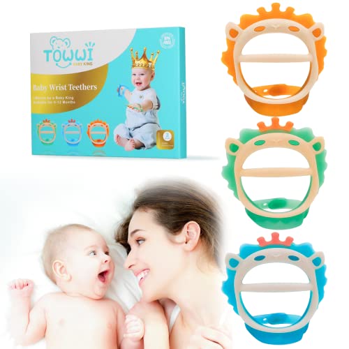 Baby Teething Toys for 0-6 and 6-12 Months Teethers 3packs for Infants, BPA-Free, Eco-Friendly Non-Toxic Silicone, Adjustable Wristband Chew Natural teethers for Babies
