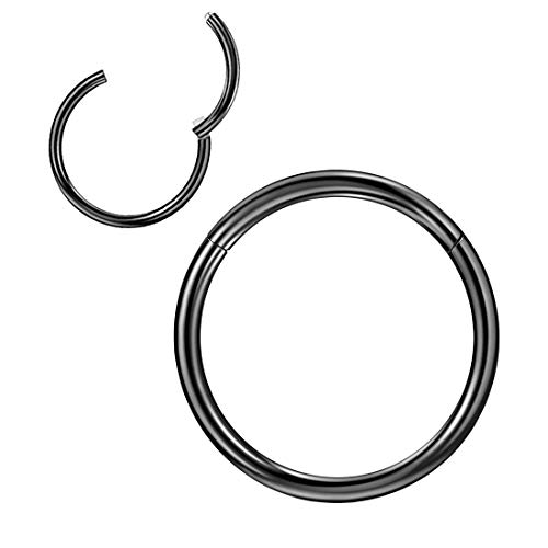 JOFUKIN 10g Hoops 10mm 10 Gauge Hoop Nose Rings for Men Black Nose Ring Hoop Surgical Steel Nose Hoop Hypoallergenic Body Piercing Rings for Lobe Bull Septum Hoop