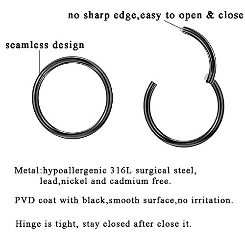 JOFUKIN 10g Hoops 10mm 10 Gauge Hoop Nose Rings for Men Black Nose Ring Hoop Surgical Steel Nose Hoop Hypoallergenic Body Piercing Rings for Lobe Bull Septum Hoop
