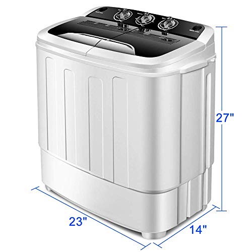 Portable Washing Machine,Safeplus Compact Mini Twin Tub Versatile Washer and spin Dryer with 8 lbs Washing &5 lbs Spin Dryer Load Cappacity Gravity Drain Pump and Drain Hose for apartments (Black)