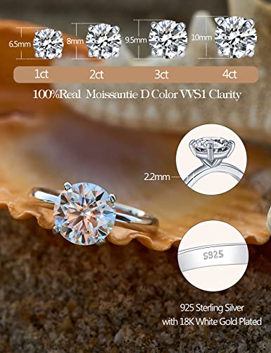 IMOLOVE Moissanite Solitaire Engagement Ring for Women, 2ct D Color VVS1 Clarity Wedding band 925 Sterling Silver with 18K Gold Plated Lab Created Simulated Round Diamond Ring, Promise Wedding Rings-7-2CT