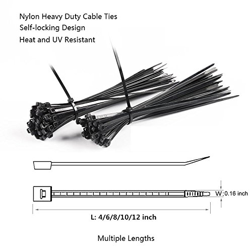 Cable Zip Ties,500 Packs Self-Locking 4+6+8+10+12-Inch Width 0.16inch Nylon Cable Ties,Perfect for Home,Office,Garage and Workshop (Black)
