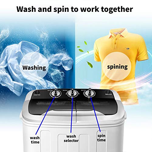 Portable Washing Machine,Safeplus Compact Mini Twin Tub Versatile Washer and spin Dryer with 8 lbs Washing &5 lbs Spin Dryer Load Cappacity Gravity Drain Pump and Drain Hose for apartments (Black)
