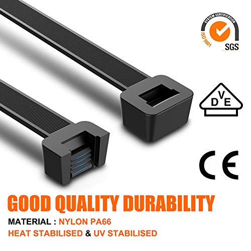 Cable Zip Ties,500 Packs Self-Locking 4+6+8+10+12-Inch Width 0.16inch Nylon Cable Ties,Perfect for Home,Office,Garage and Workshop (Black)