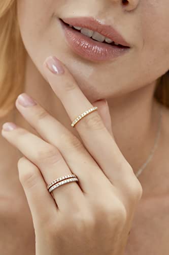 EAMTI 2mm 14K White Gold Plated Wedding Band Cubic Zirconia Full Eternity Stackable Engagement Ring Size 10