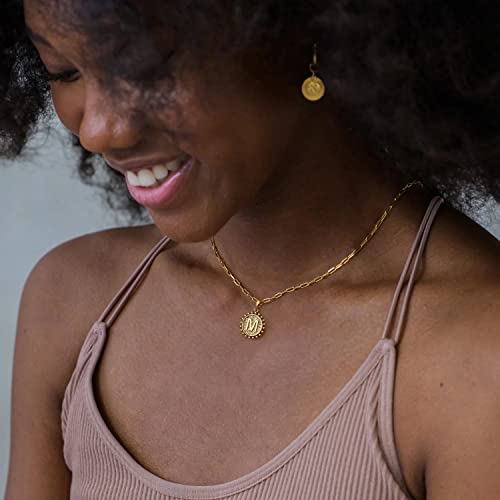 Gold Necklaces for Women, 14K Gold Plated Layering Necklace Paperclip Link Choker Chain Necklace Personalized Layered Necklaces for Women Disc Initial Pendant A Layered Gold Necklaces for Women