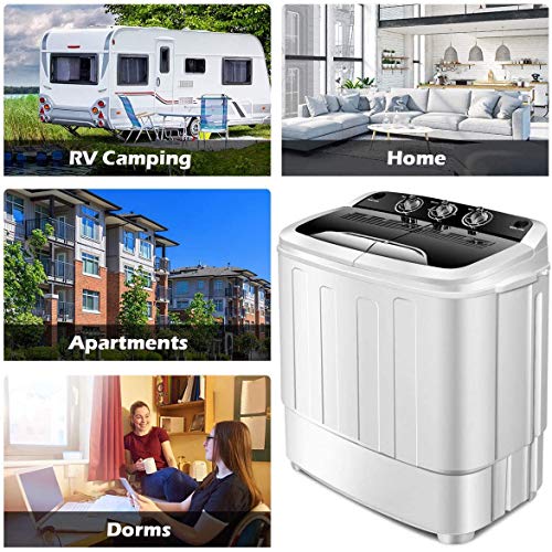 Portable Washing Machine,Safeplus Compact Mini Twin Tub Versatile Washer and spin Dryer with 8 lbs Washing &5 lbs Spin Dryer Load Cappacity Gravity Drain Pump and Drain Hose for apartments (Black)