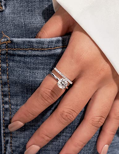 IMOLOVE Moissanite Solitaire Engagement Ring for Women, 2ct D Color VVS1 Clarity Wedding band 925 Sterling Silver with 18K Gold Plated Lab Created Simulated Round Diamond Ring, Promise Wedding Rings-7-2CT