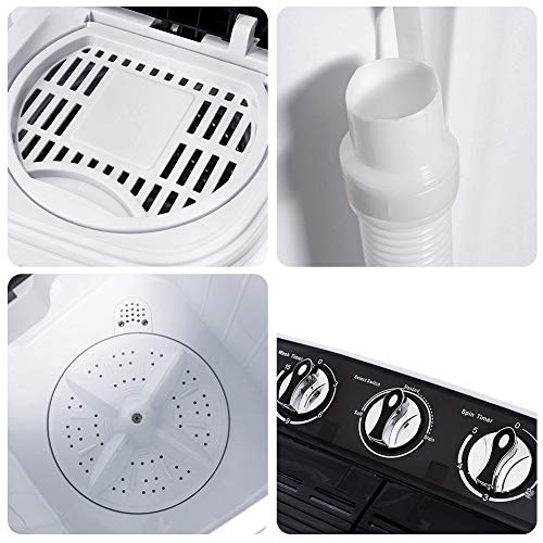 Portable Washing Machine,Safeplus Compact Mini Twin Tub Versatile Washer and spin Dryer with 8 lbs Washing &5 lbs Spin Dryer Load Cappacity Gravity Drain Pump and Drain Hose for apartments (Black)