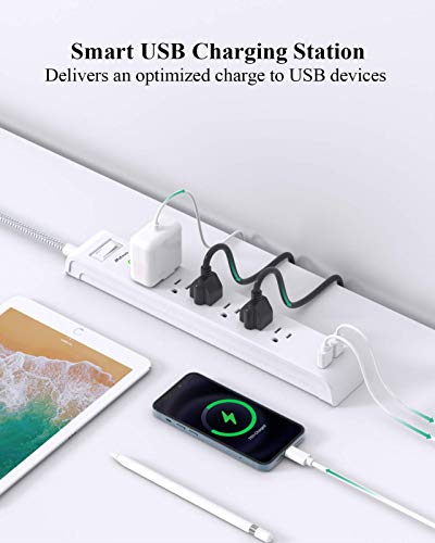 2 Pack Power Strip Surge Protector - 6 Outlets 2 USB Ports 5Ft Long Extension Cords, Flat Plug Overload Protection Outlet Strip, 900 Joules, Wall Mount for Home, Office and Dorm Essential, ETL Listed