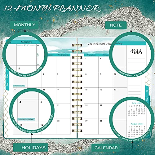 2021 Planner - 2021 Weekly & Monthly Planner Jan - Dec with Tabs, 6.3" x 8.4", Hardcover with Back Pocket + Thick Paper + Banded, Twin-Wire Binding - Gold Foil