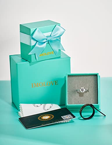 IMOLOVE Moissanite Solitaire Engagement Ring for Women, 2ct D Color VVS1 Clarity Wedding band 925 Sterling Silver with 18K Gold Plated Lab Created Simulated Round Diamond Ring, Promise Wedding Rings-7-2CT