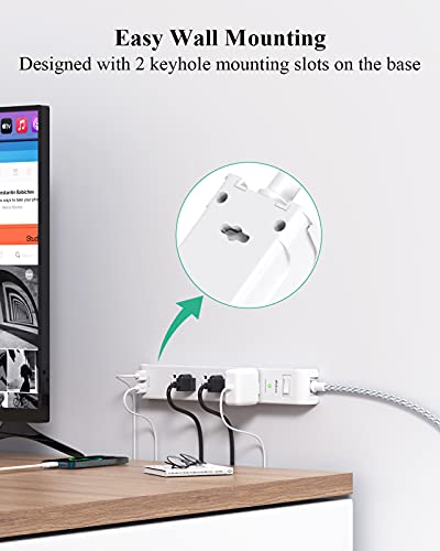 2 Pack Power Strip Surge Protector - 6 Outlets 2 USB Ports 5Ft Long Extension Cords, Flat Plug Overload Protection Outlet Strip, 900 Joules, Wall Mount for Home, Office and Dorm Essential, ETL Listed