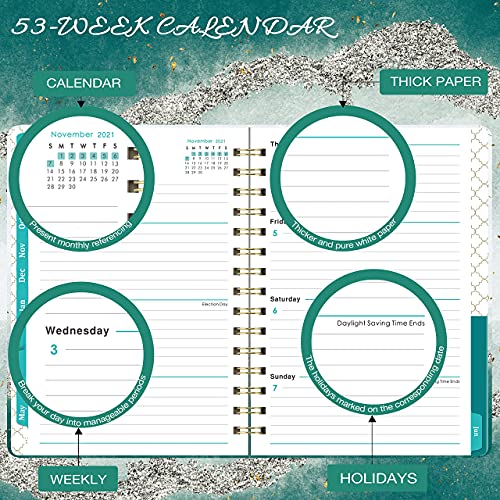 2021 Planner - 2021 Weekly & Monthly Planner Jan - Dec with Tabs, 6.3" x 8.4", Hardcover with Back Pocket + Thick Paper + Banded, Twin-Wire Binding - Gold Foil