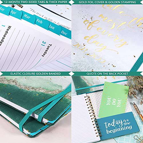 2021 Planner - 2021 Weekly & Monthly Planner Jan - Dec with Tabs, 6.3" x 8.4", Hardcover with Back Pocket + Thick Paper + Banded, Twin-Wire Binding - Gold Foil