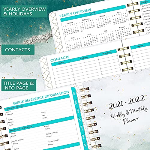 2021 Planner - 2021 Weekly & Monthly Planner Jan - Dec with Tabs, 6.3" x 8.4", Hardcover with Back Pocket + Thick Paper + Banded, Twin-Wire Binding - Gold Foil