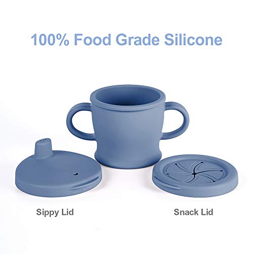 Haakaa Silicone Sip-N-Snack Cup, Toddlers Sippy Cup & Snack Container 2-in-1, BPA Free Food Grade Silicone Cup for Baby 6 Month+, 9 Ounce (Bluestone)