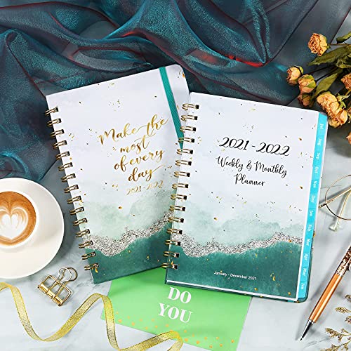 2021 Planner - 2021 Weekly & Monthly Planner Jan - Dec with Tabs, 6.3" x 8.4", Hardcover with Back Pocket + Thick Paper + Banded, Twin-Wire Binding - Gold Foil
