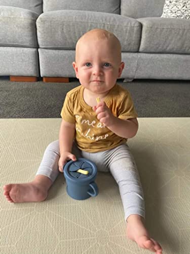 Haakaa Silicone Sip-N-Snack Cup, Toddlers Sippy Cup & Snack Container 2-in-1, BPA Free Food Grade Silicone Cup for Baby 6 Month+, 9 Ounce (Bluestone)