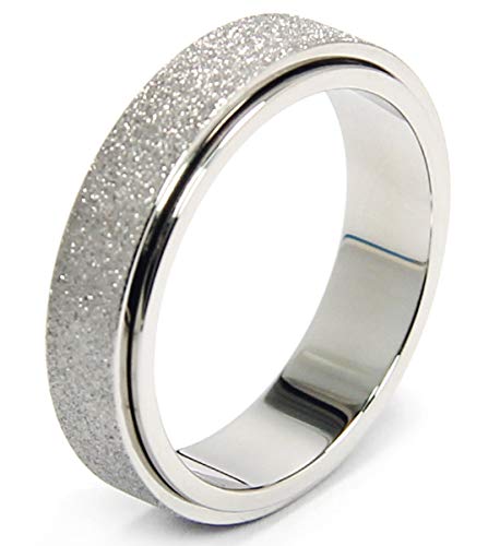 Titanium Stainless Steel Anxiety Ring Fidget Spinner Ring for Women Men Size 8 Width 6MM Silver Sand Blasted Finished