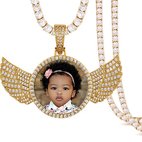 Personalized Photo Pendant Necklaces with Wings Angel Custom Picture Tennis Chain Memorial Golden Silver Rose Gold Jewelry Gift