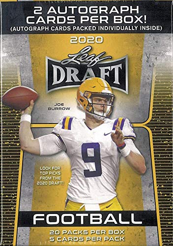 2020 Leaf Draft Football RETAIL box (20 pks/bx, 100 cards total + TWO Autograph cards)