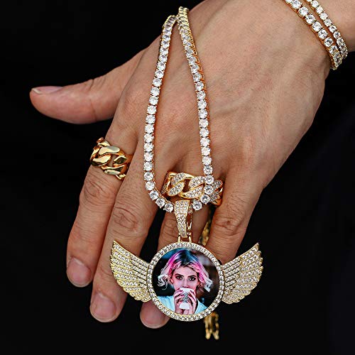 Personalized Photo Pendant Necklaces with Wings Angel Custom Picture Tennis Chain Memorial Golden Silver Rose Gold Jewelry Gift