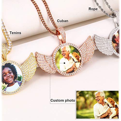 Personalized Photo Pendant Necklaces with Wings Angel Custom Picture Tennis Chain Memorial Golden Silver Rose Gold Jewelry Gift