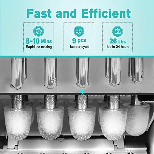 Crownful Ice Maker Countertop Machine, 9 Ice Cubes Ready in 8-10 Minutes, 26lbs Bullet Ice Cubes in 24H, Electric Ice Maker with Scoop and Basket - Black