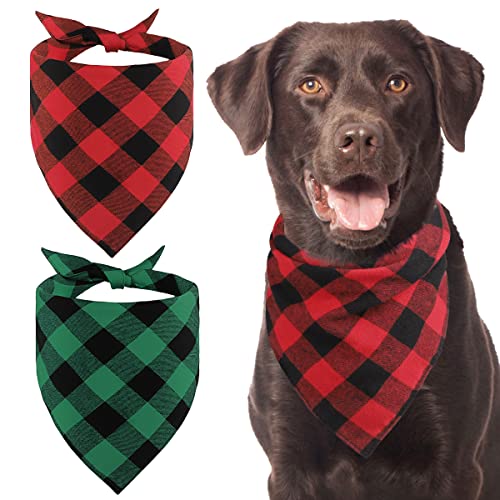 Kytely Dog Bandanas, 2 Pack Plaid Printing Cotton Pet Kerchief, Pet Scarf Birthday Gift Washable Dog Bandana for Small Medium Large Dogs Cats Pets