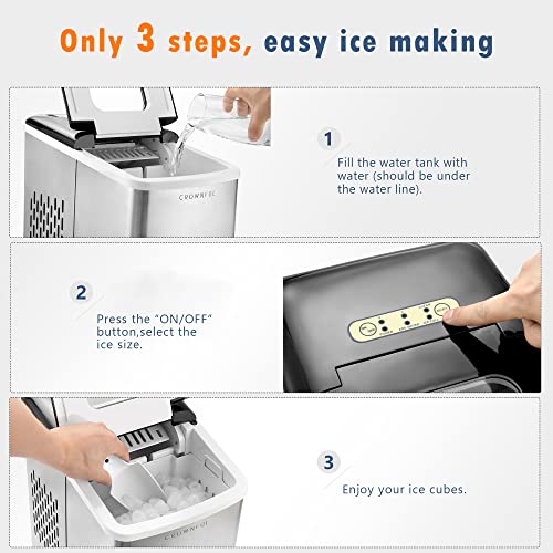 Crownful Ice Maker Machine for Countertop, 9 Ice Cubes Ready in 8-10 Minutes, 26lbs Bullet Ice Cubes in 24H, Electric Ice Maker with Scoop and Basket