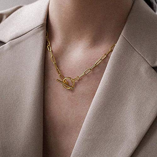 Dainty Layering Initial Necklaces for Women, 14K Gold Plated Coin Pendant Gold Necklaces for Women Gold Paperclip Chain A Initial Necklaces Gold Layered Necklaces for Women Simple Cute Gold Jewelry