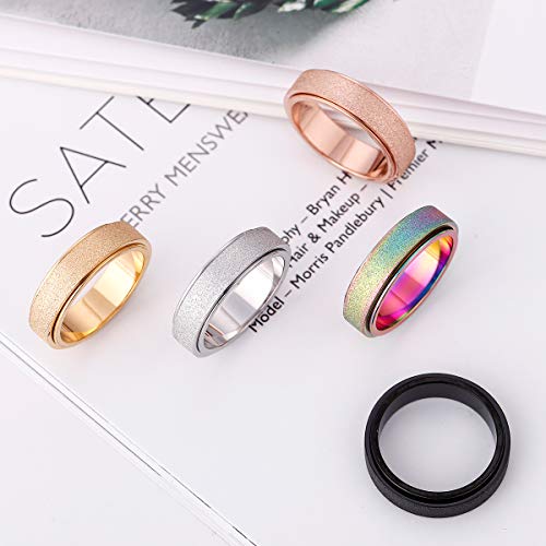Titanium Stainless Steel Anxiety Ring Fidget Spinner Ring for Women Men Size 8 Width 6MM Silver Sand Blasted Finished