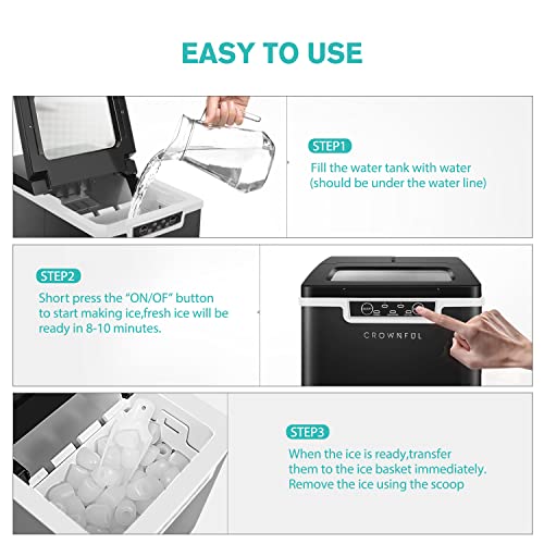 Crownful Ice Maker Countertop Machine, 9 Ice Cubes Ready in 8-10 Minutes, 26lbs Bullet Ice Cubes in 24H, Electric Ice Maker with Scoop and Basket - Black