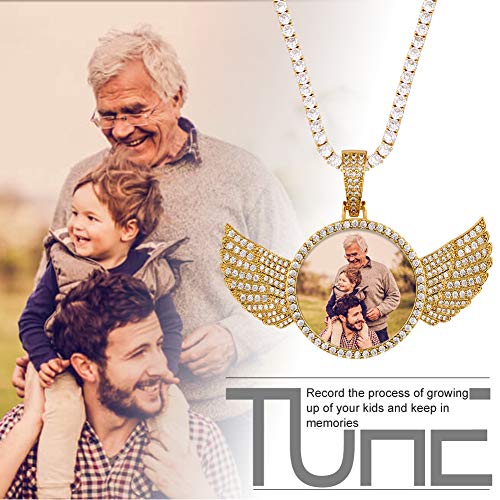 Personalized Photo Pendant Necklaces with Wings Angel Custom Picture Tennis Chain Memorial Golden Silver Rose Gold Jewelry Gift