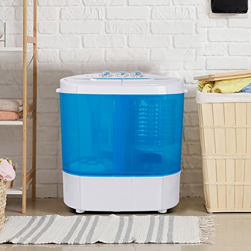 SUPER DEAL Portable Compact Washing Machine, Mini Twin Tub Washing Machine w/Washer&Spinner, Gravity Drain Pump and Drain Hose