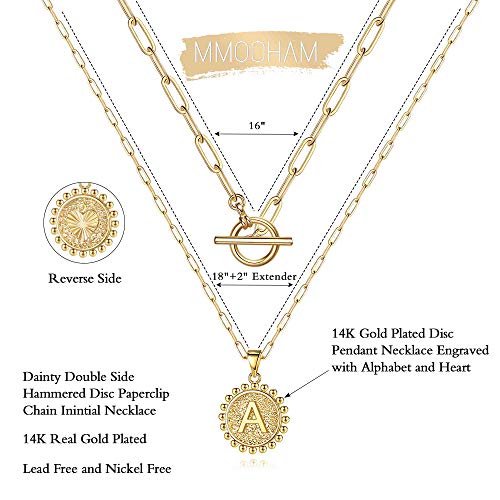 Dainty Layering Initial Necklaces for Women, 14K Gold Plated Coin Pendant Gold Necklaces for Women Gold Paperclip Chain A Initial Necklaces Gold Layered Necklaces for Women Simple Cute Gold Jewelry