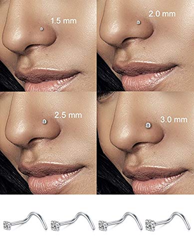 MODRSA 18G Stainless Steel Nose Rings Hoop L-Shaped Nose Rings Studs Screw Jeweled Tragus Cartilage Helix Rings Lip Septum Piercing Hoop Set 28pcs