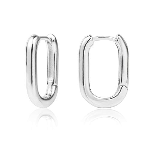 925 Sterling Silver Oval Huggie Hoop Earrings White Gold Plated U-Shaped Huggie Earrings for Women
